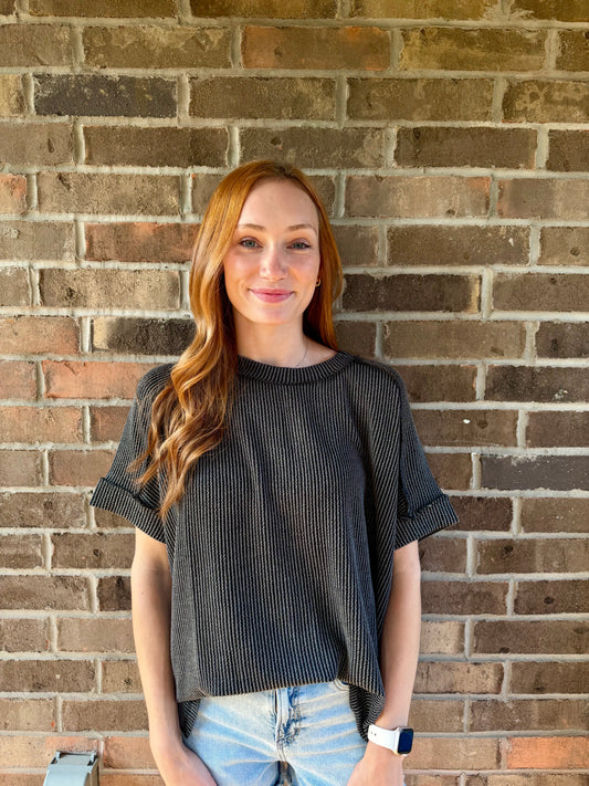 Charcoal Ribbed Top