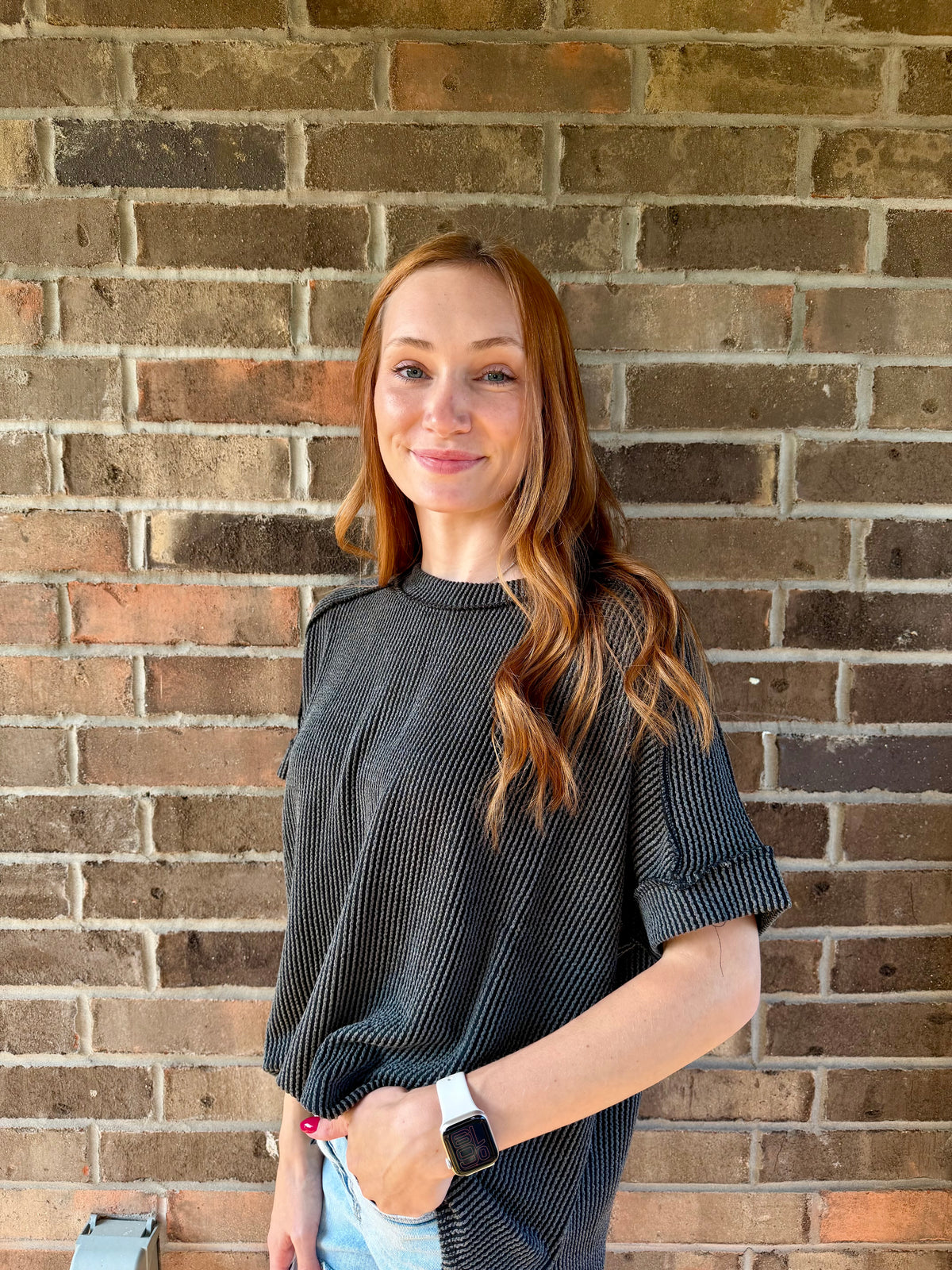 Charcoal Ribbed Top